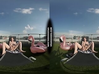 Big Boobed Tattoo Sammy Masturbating With A Dildo In The Sun On Private Penthouse Rooftop